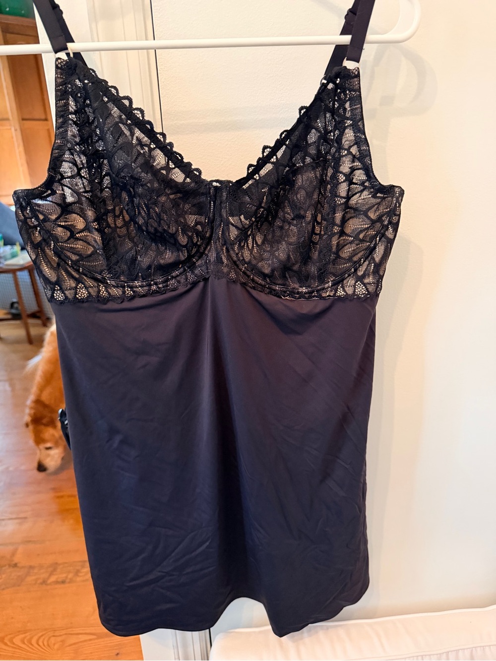 Black Lace Cup Slip Chemise with Adjustable Straps